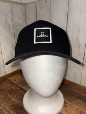Brixton Adjustable SnapBack Mesh Trucker Hat Black Cap White Embroidered Recycle